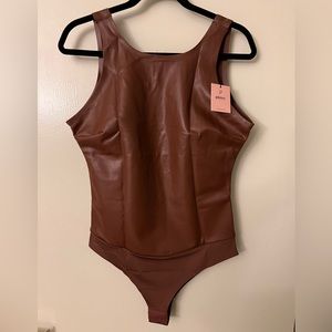 NWT Pinsy Vegan Leather High Neck Shapewear Bodysuit - XL